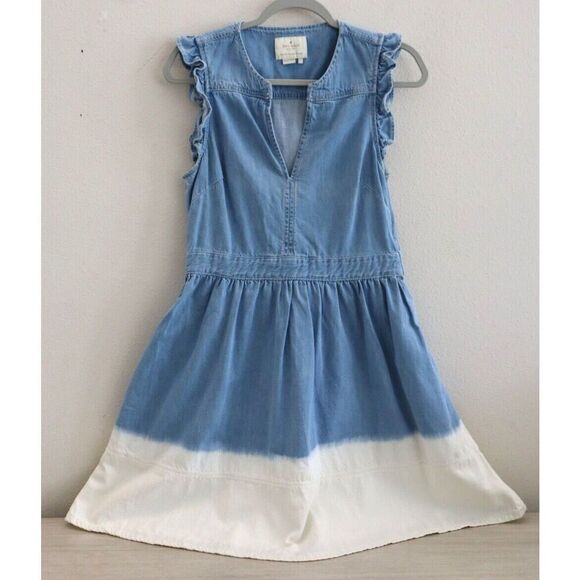 Kate Spade Women’s Sz 4 Blue/White Dip-Dyed Denim Ruffle-Trim Dress - Picture 1 of 14